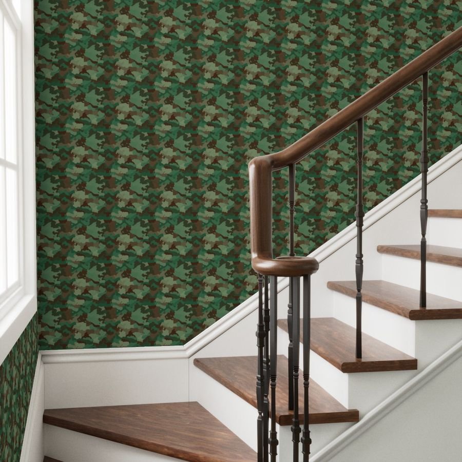 Military Army Green and Khaki Brown Camo Camouflage Print Wallpaper military camo wallpaper