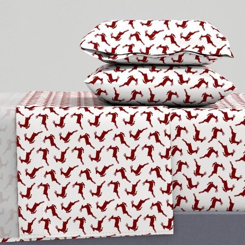 Large Dark Christmas Candy Apple Red Leaping Reindeer on White Interior Collection Decor Collection jumping deer sheet set design