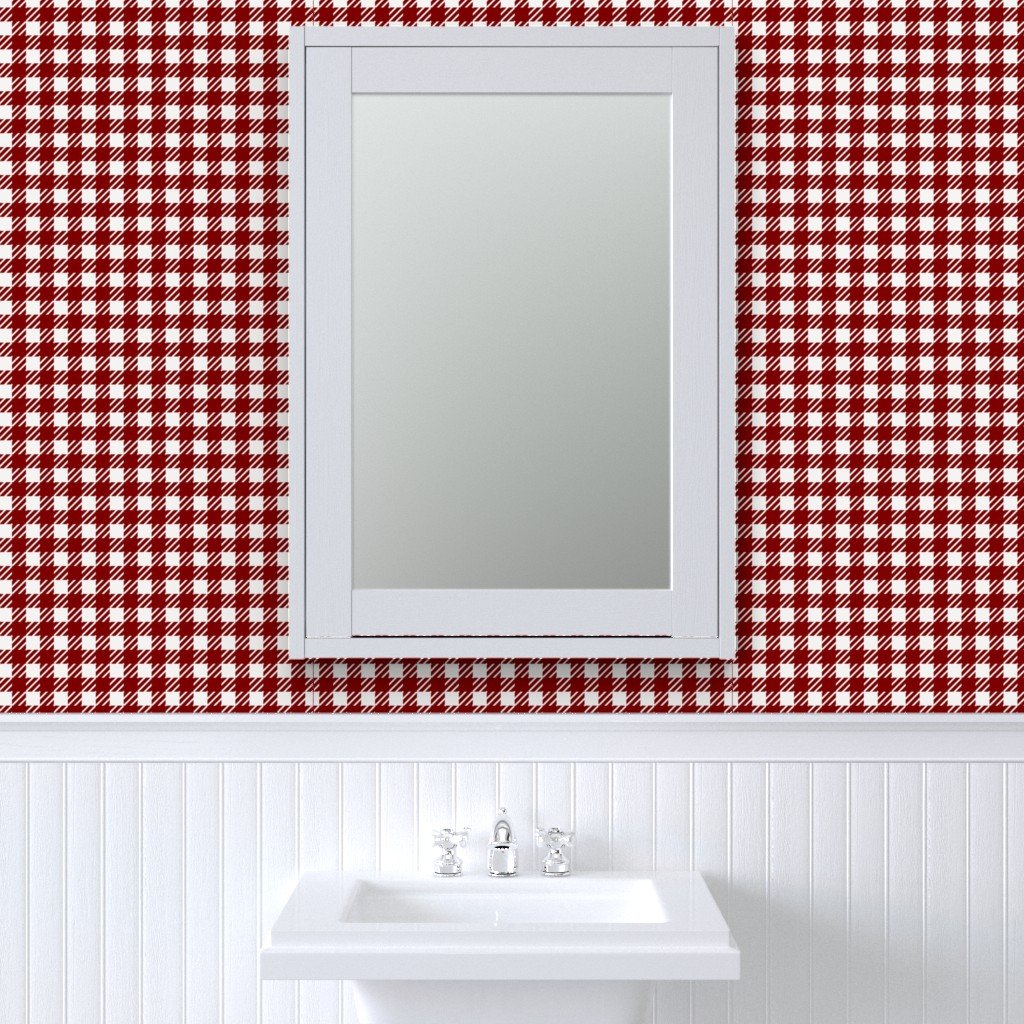 Large Dark Christmas Candy Apple Red Gingham Plaid Check Wallpaper red white gingham wallpaper