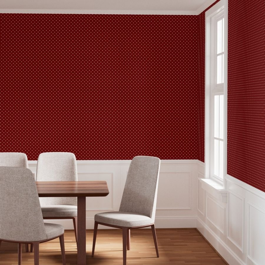Large White Polka Dots On Dark Christmas Candy Apple Red Wallpaper red polka dots wallpaper