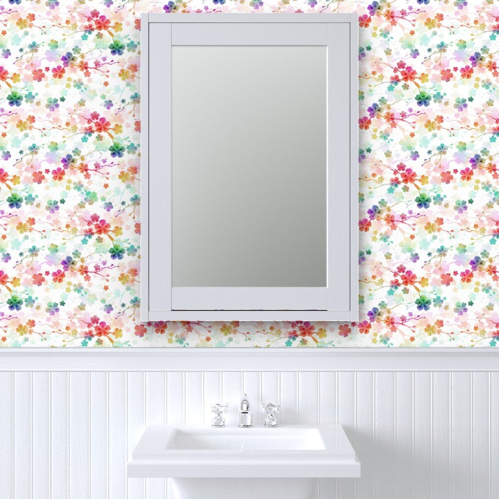 Rainbow Bright Pastel Watercolor Flowers and Vines Wallpaper flowers vines wallpaper