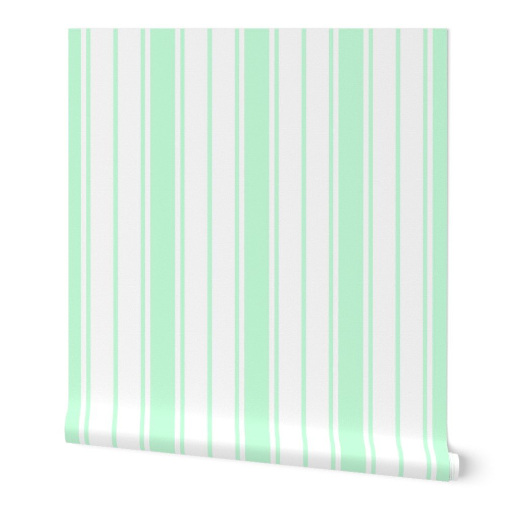 Mint Foam and White Vertical French Stripe Wallpaper wide stripe wallpaper