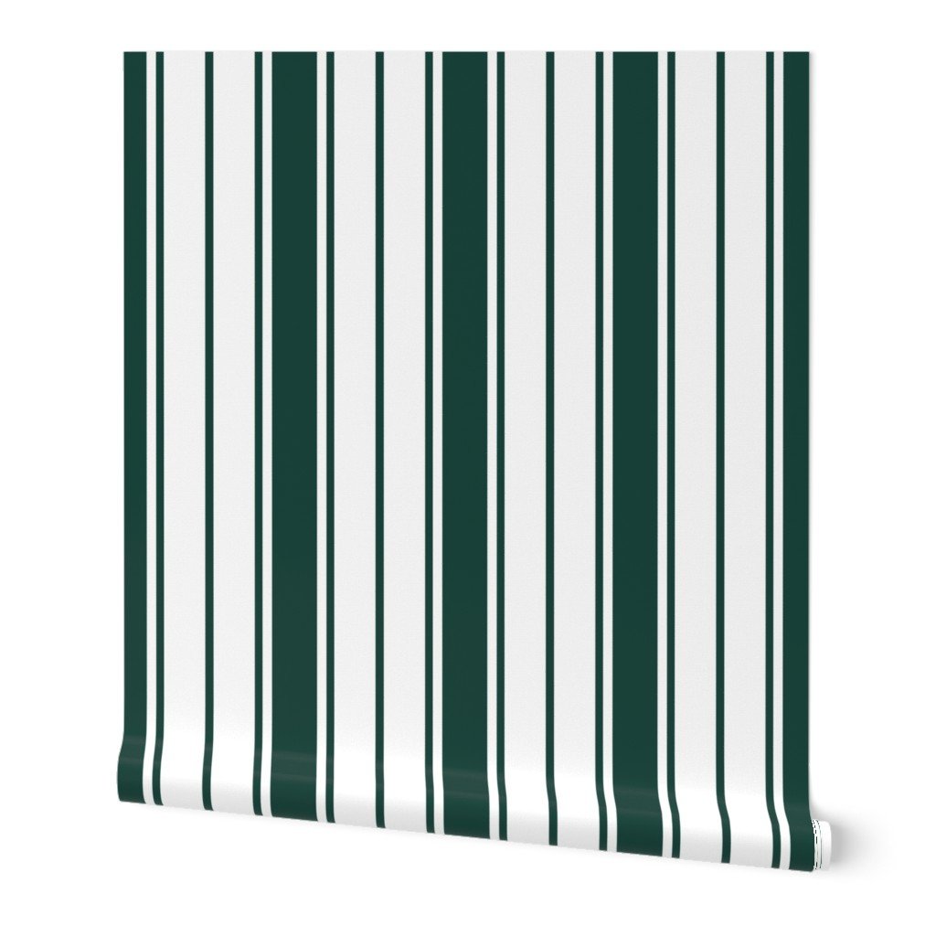 Cypress Green and White Vertical French Stripe Wallpaper wide stripe wallpaper