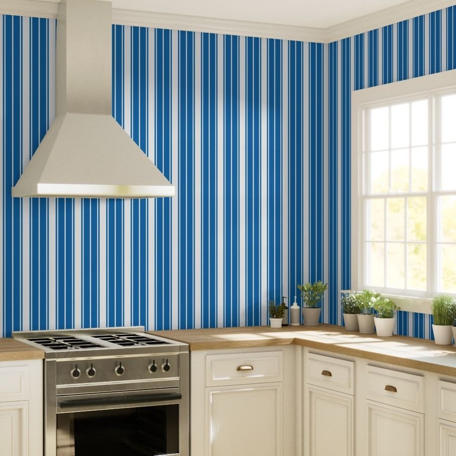 Biscayne Bay Blue and White Vertical French Stripe Wallpaper biscayne bay blue wallpaper