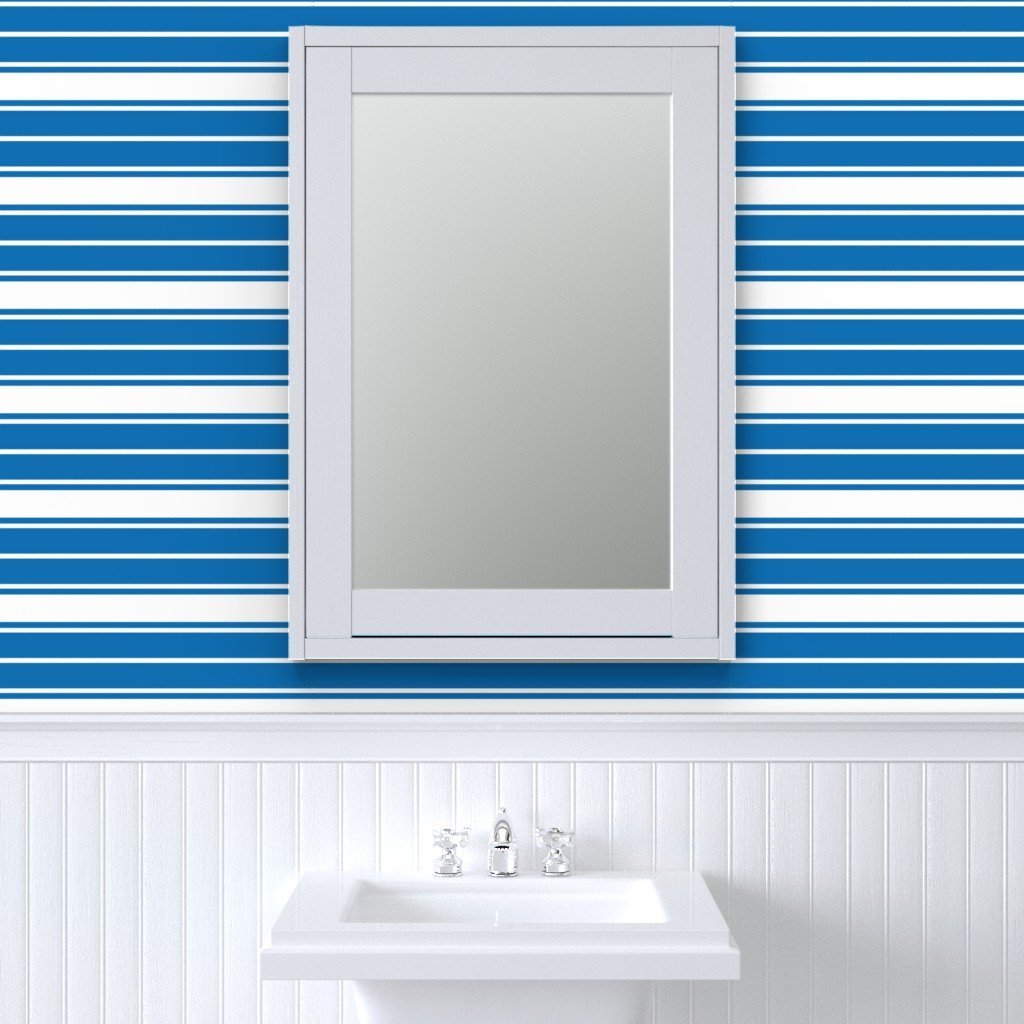 Biscayne Bay Blue and White Horizontal French Stripe Wallpaper biscayne bay blue wallpaper