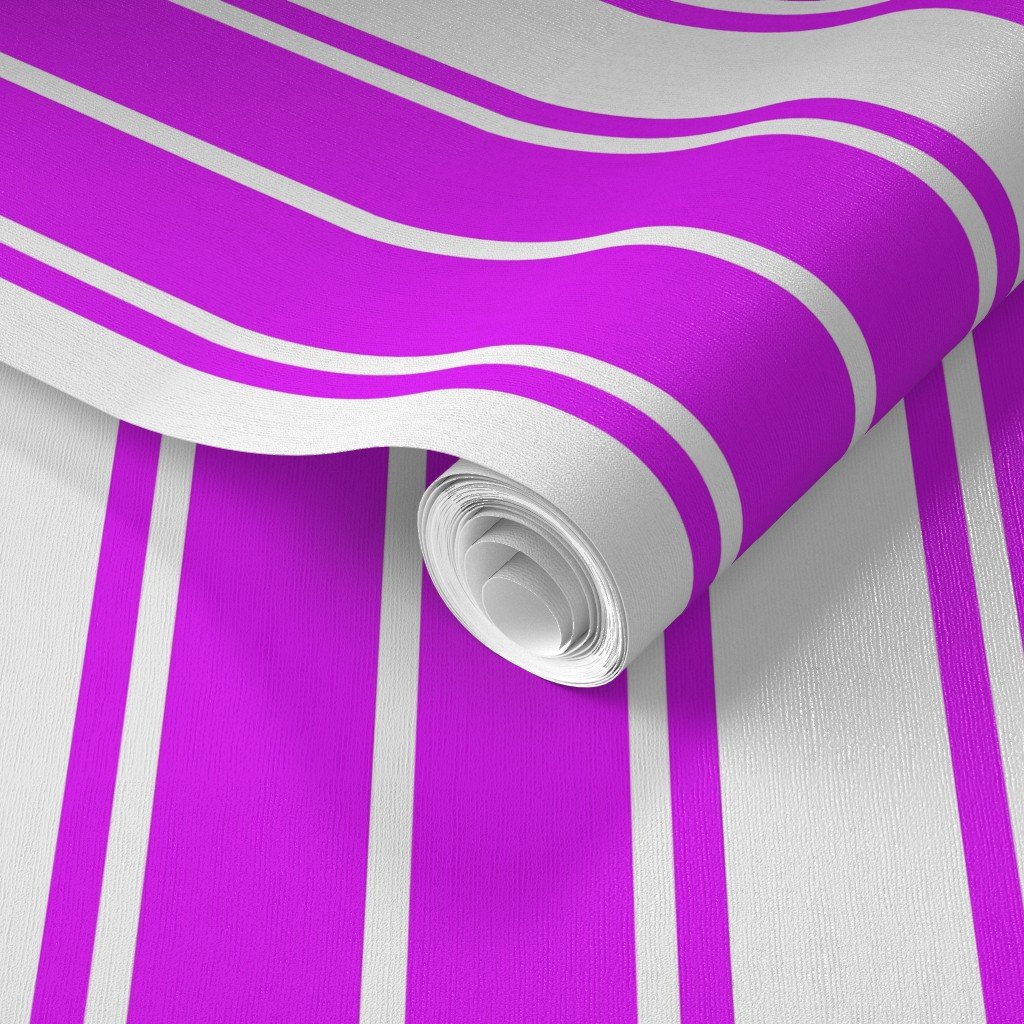 Orlando Orchid and White Vertical French Stripe Wallpaper wide stripe wallpaper