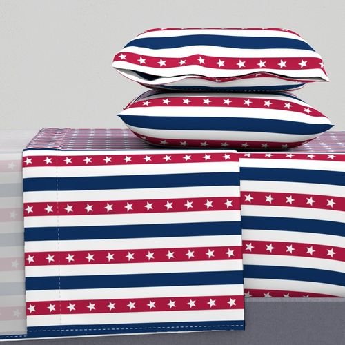USA Flag Colors of Red White and Blue with Stars in Alternating 1 Inch Home Styling Collection Home Styling Collection white blue sheet set design