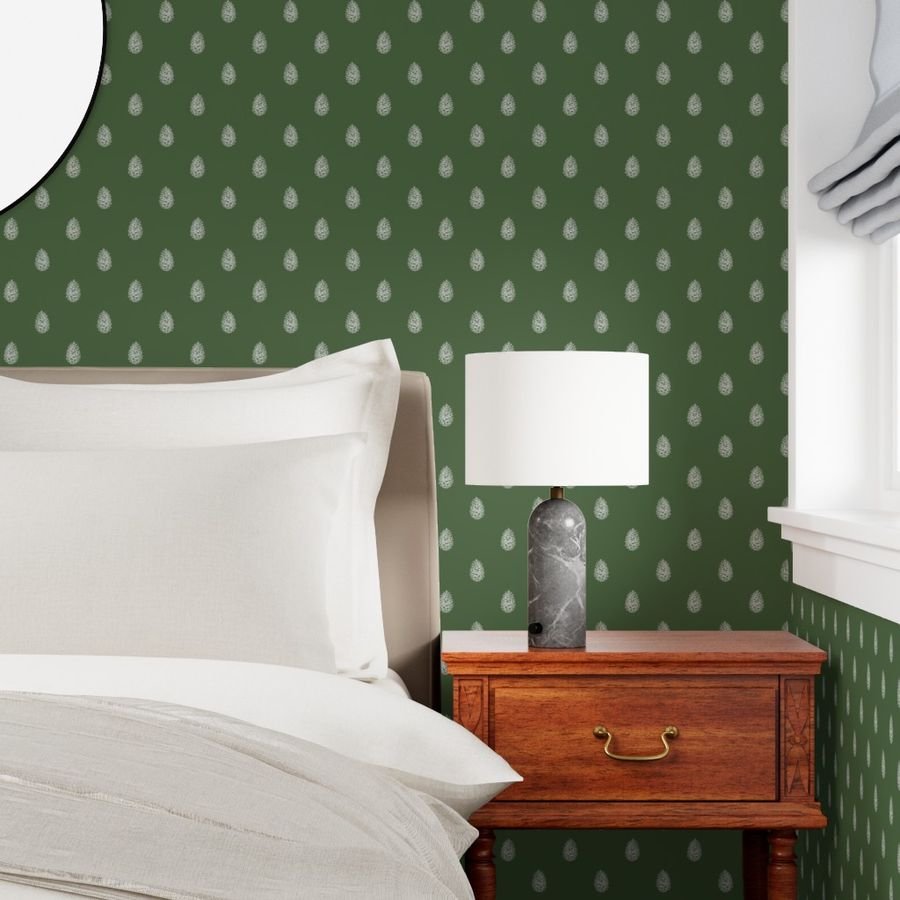 Christmas Pine Cone in Bright White on Fir Tree Green Wallpaper white cone wallpaper