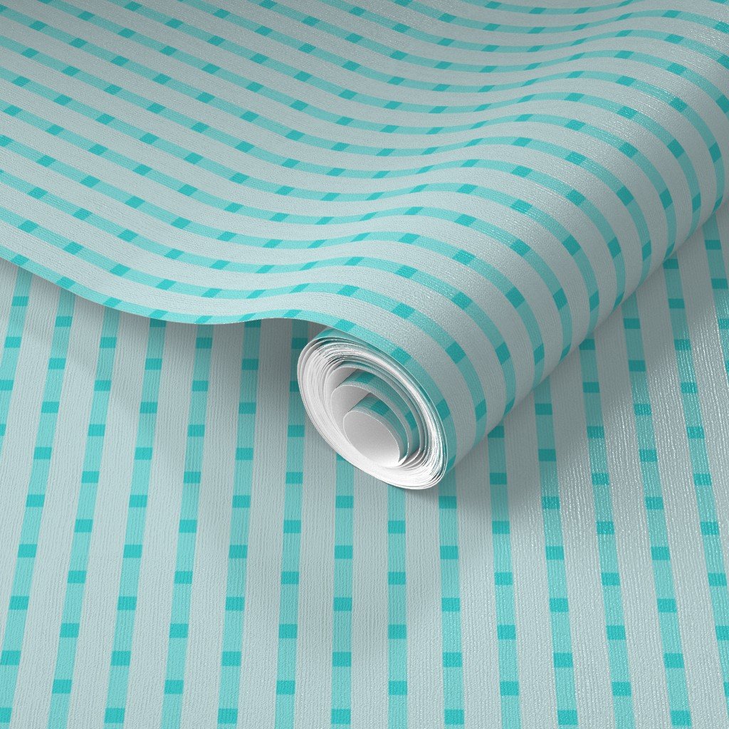 Puckered Seersucker-look Pin Stripes in Shades of Aqua Blue Wallpaper thin stripes wallpaper
