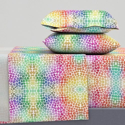 Rainbow Bright Pastel Mosaic Watercolor Spots in Mirror Repeat Decor Collection Home Styling Collection rainbow dots sheet set design