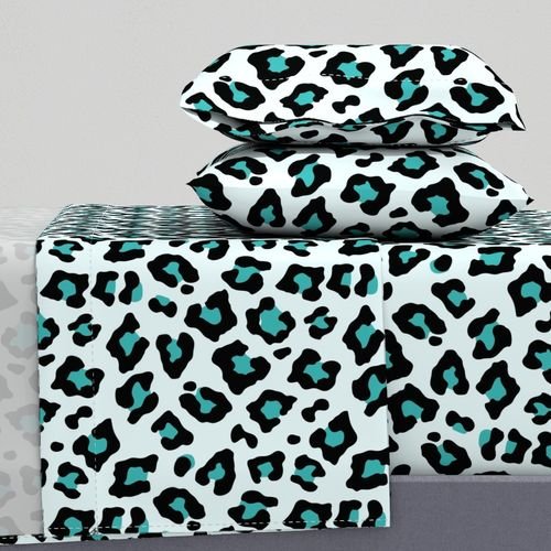 Jumbo Leopard Spots Animal Repeat Pattern Print in Turquoise Blue and Black Decor Collection Home Styling Collection leopard spots sheet set design