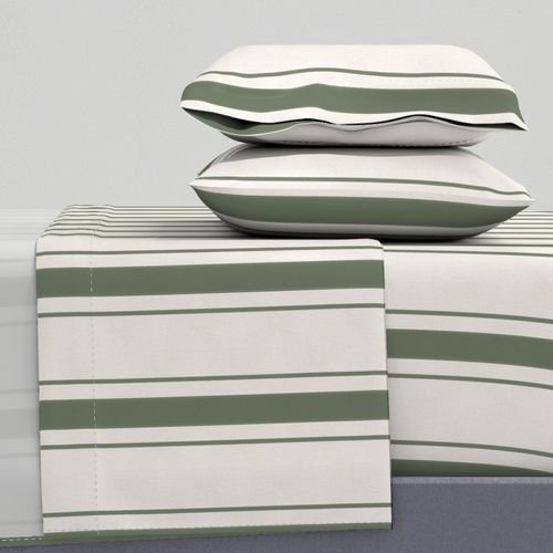 Leaf Green Antique Vintage Mattress Ticking Stripe on Cream Decor Collection Home Decor Collection leaf green sheet set design