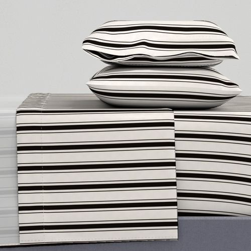 Small Coal Black Antique Vintage Mattress Ticking Stripe on Cream Interior Collection Home Styling Collection distressed textile sheet set design