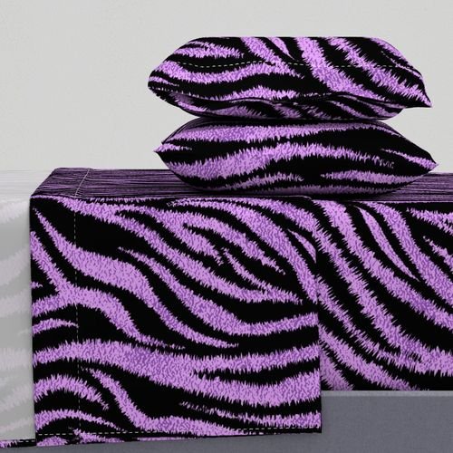 Textured Animal Striped Tiger Fur in Bold Purple Lavender and Black Design Collection Home Decor Collection tiger stripes sheet set design