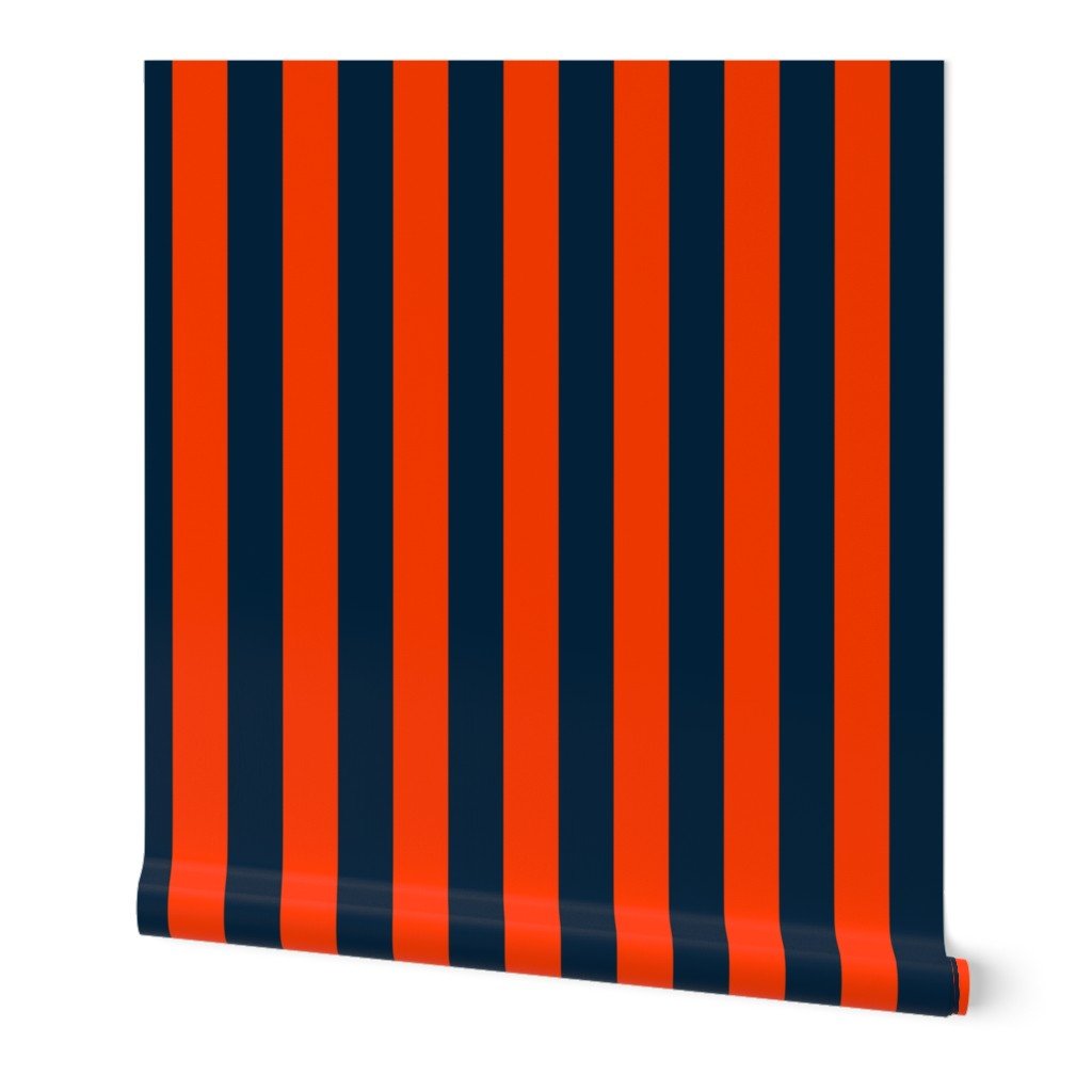 2 Inch Vertical Navy and Orange Cabana Stripes Wallpaper bright orange wallpaper