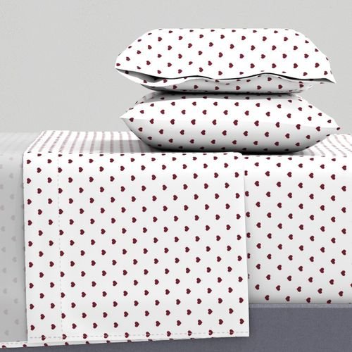 Mini Wine Color Valentines Polkadot Love Hearts on White Background Home Decor Collection Interior Collection white heart sheet set design