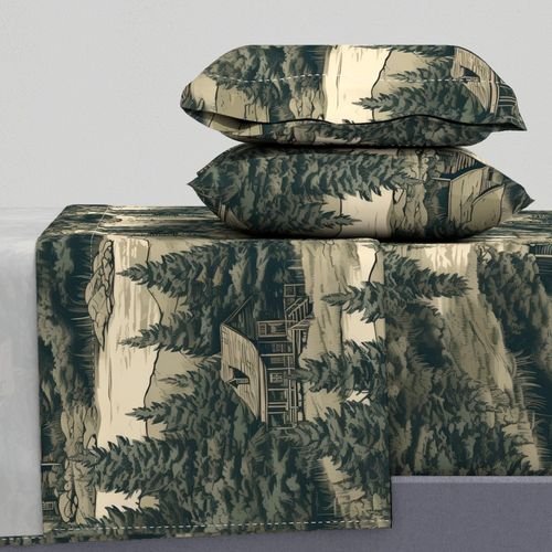 Montana Treescape Evergreens with Cabins Home Styling Collection Interior Collection montana cabins sheet set design