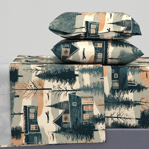 Montana Winter Cabins Montana with Evergreens Home Decor Collection Decor Collection montana trees sheet set design