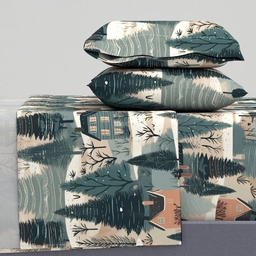 Montana Winter Cabins Montana with Evergreens Home Styling Collection Home Decor Collection montana trees sheet set design