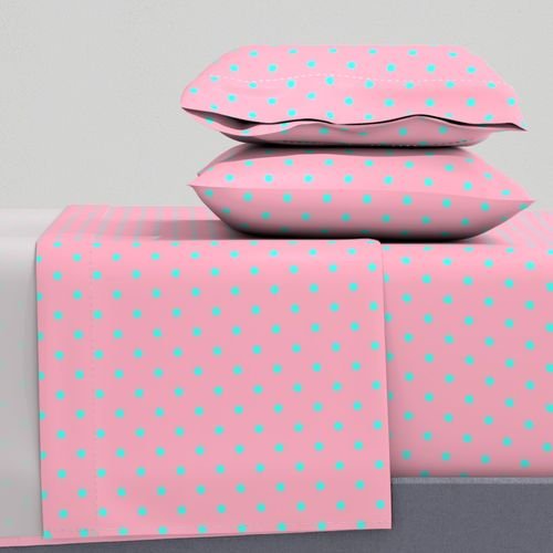 Small Polka Dots in South Beach Aqua Blue on Palm Beach Pink Interior Collection Home Decor Collection pink spots sheet set design