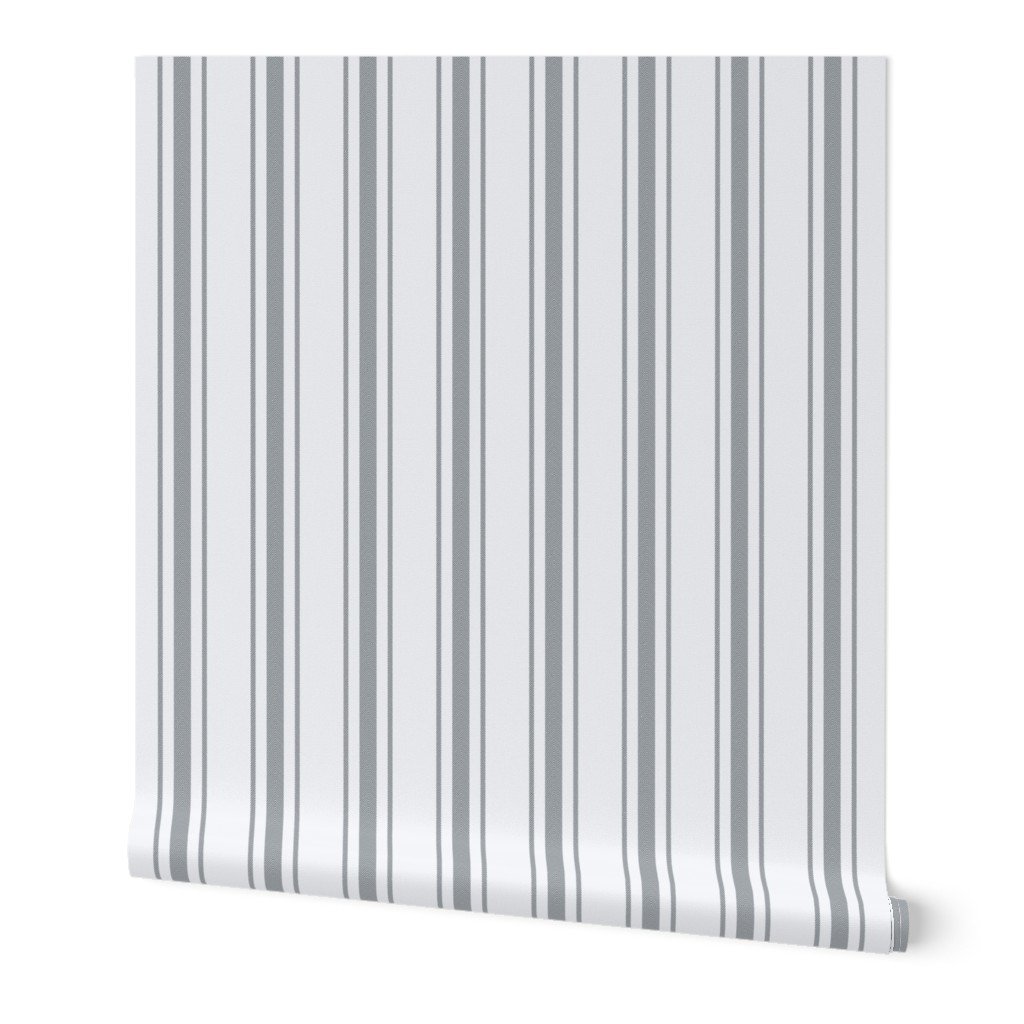Grey Blue French Provincial Ticking Stripe on Off-White Wallpaper mattress ticking wallpaper