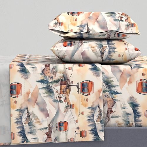 Vintage Ski Slope Cabins in Soft Pastels Design Collection Interior Collection vintage print sheet set design