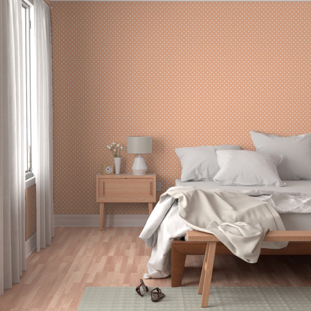 One Inch Polka Dot Spots in Peach Fuzz Color of the Year 2024 and White Home Decor Collection Home Decor Collection one inch wallpaper