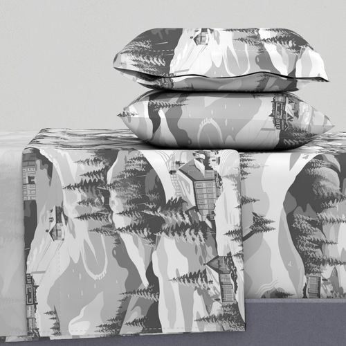 Small Montana Winter Cabins Montana with Evergreens in Grey Interior Collection Home Styling Collection winter cabin sheet set design