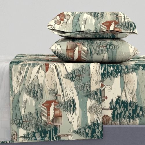 Small Montana Winter Cabins Montana with Evergreens Design Collection Home Decor Collection montana trees sheet set design