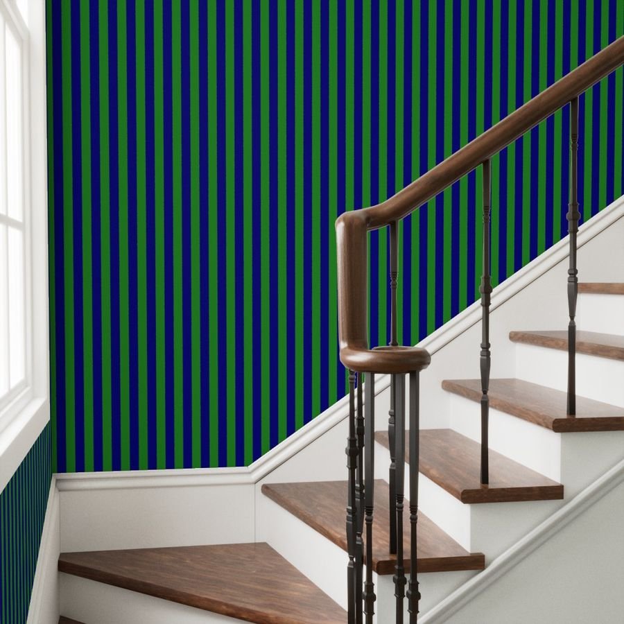 Bold Coastal Classic Navy Blue and Forest Green Cabana Tent Stripe Wallpaper navy blue wallpaper
