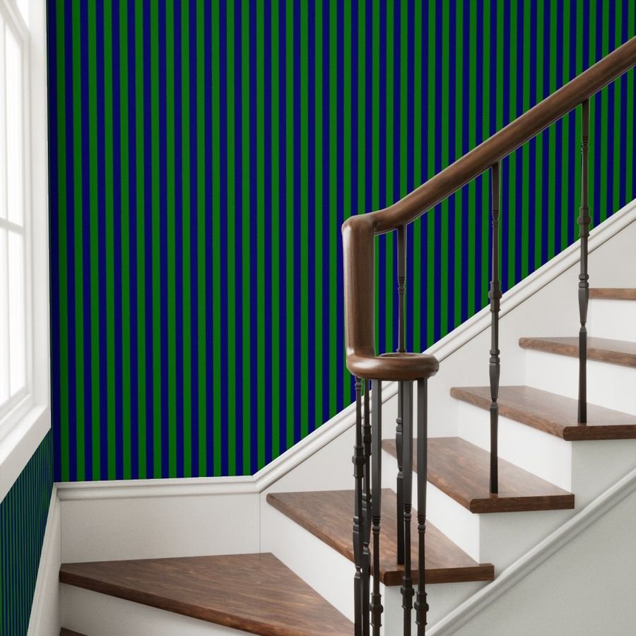 Classic Navy and Green Vertical Stripes Wallpaper navy stripes wallpaper