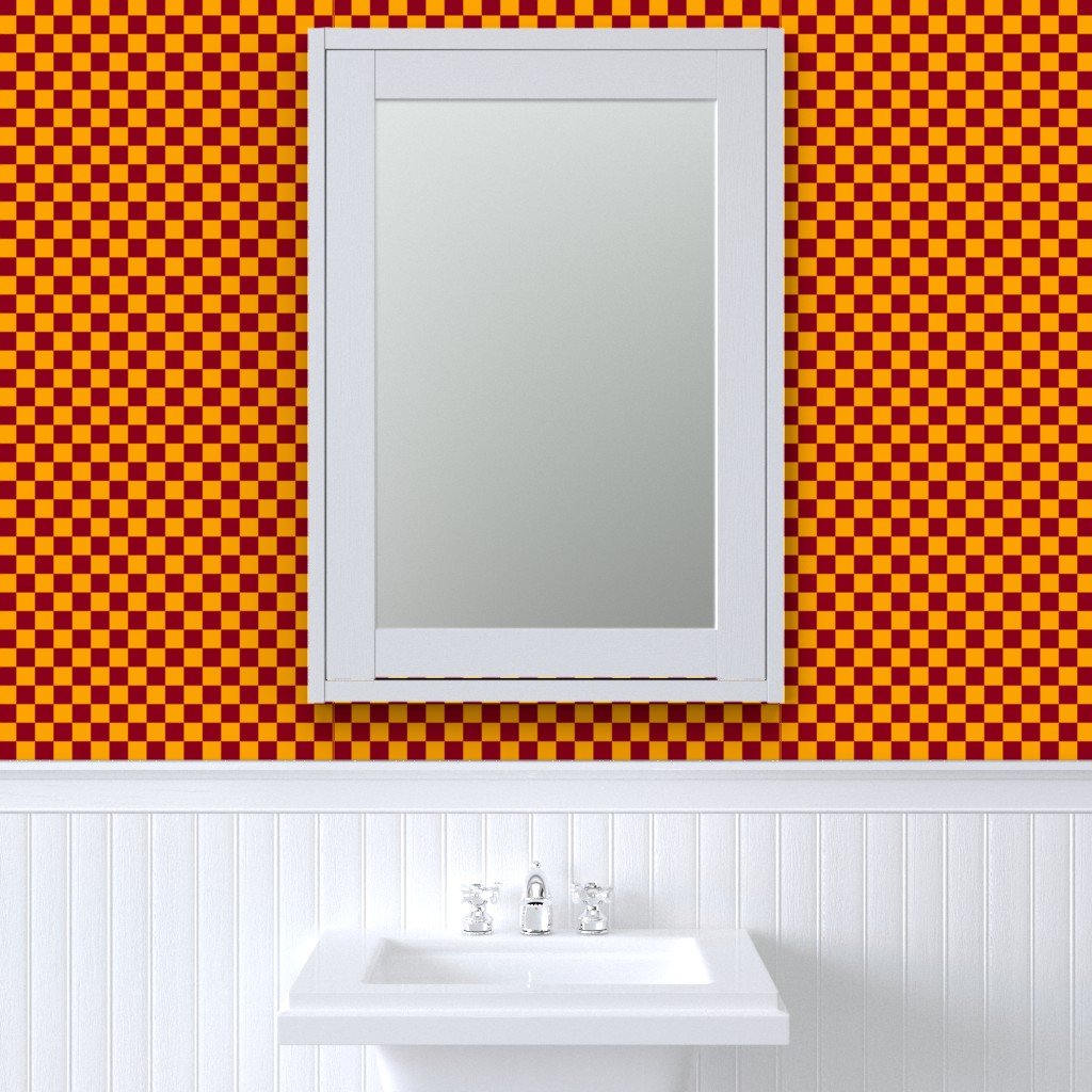 Classic Orange and Burgundy 1-inch Check Wallpaper orange geometric wallpaper