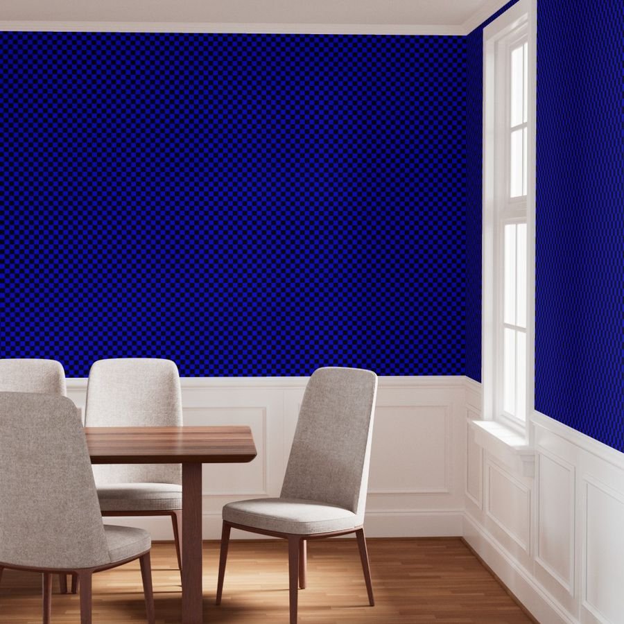Black and Blue 1 Inch Check Wallpaper small scale wallpaper