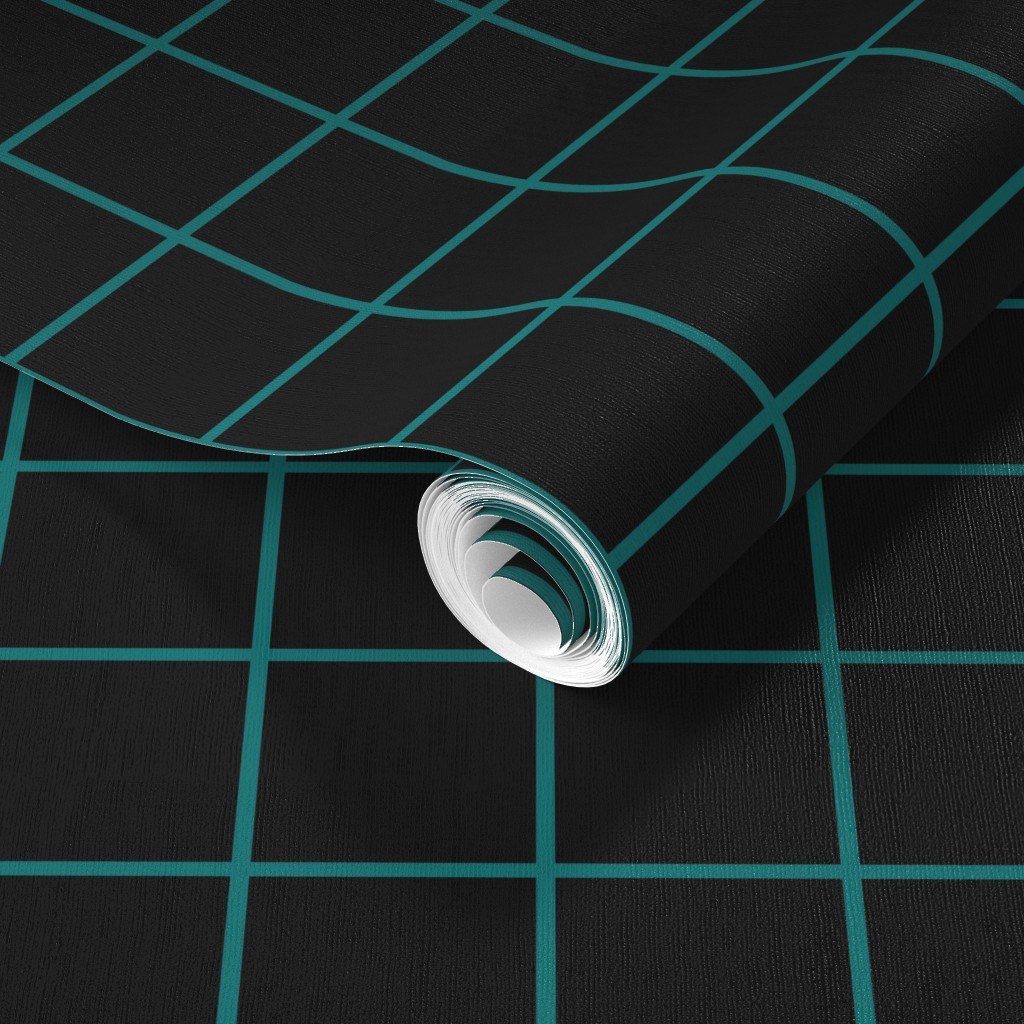 Teal and Black 2 Inch Grid Wallpaper teal geometric wallpaper