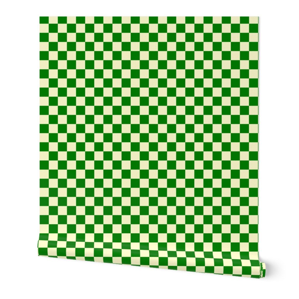 Green and Cream White 1 Inch Check Wallpaper green gingham wallpaper