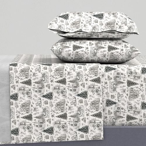 Christmas Cats Toile Black and White Home Styling Collection Home Styling Collection black and white sheet set design
