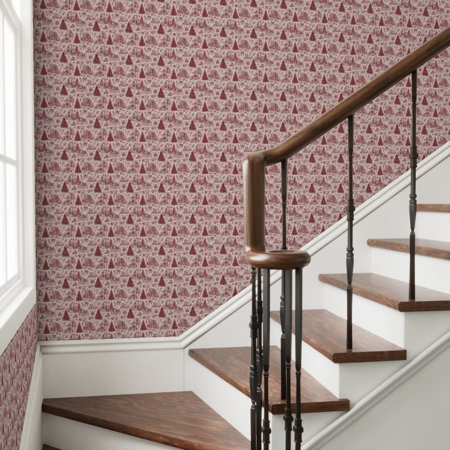 Christmas Cats Toile Christmas Red Wallpaper red toile wallpaper