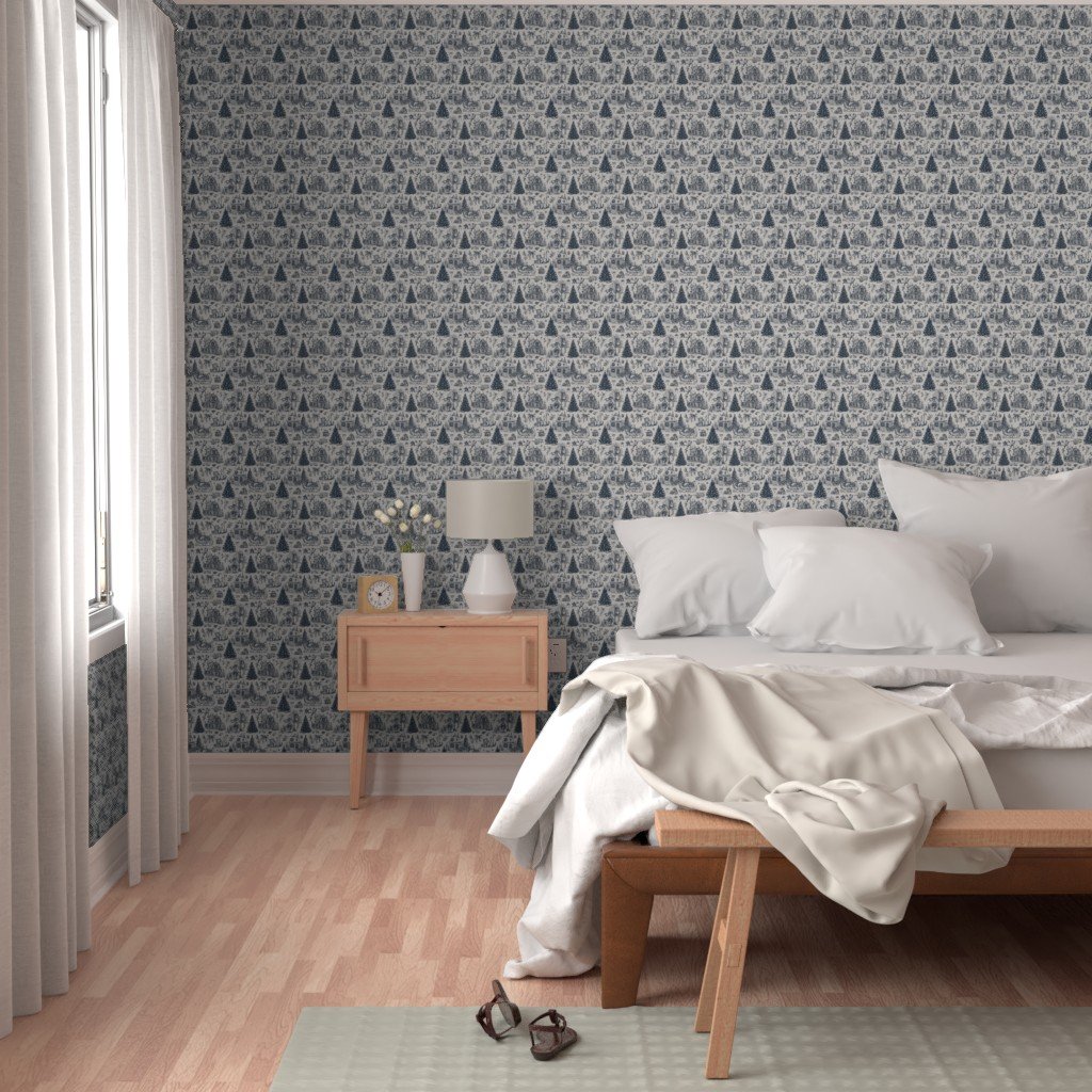 Christmas Cats Toile Midnight Navy Wallpaper navy toile wallpaper