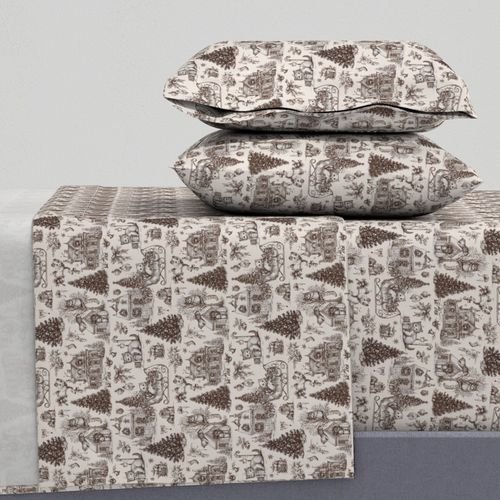 Christmas Cats Toile Chocolate Brown Home Styling Collection Decor Collection holiday cats sheet set design