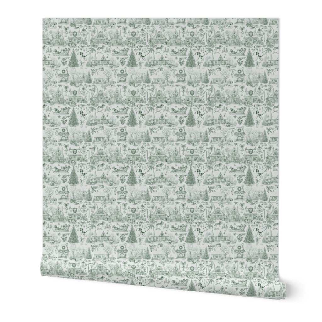 Christmas Dogs Toile Forest Green Wallpaper holiday dogs wallpaper
