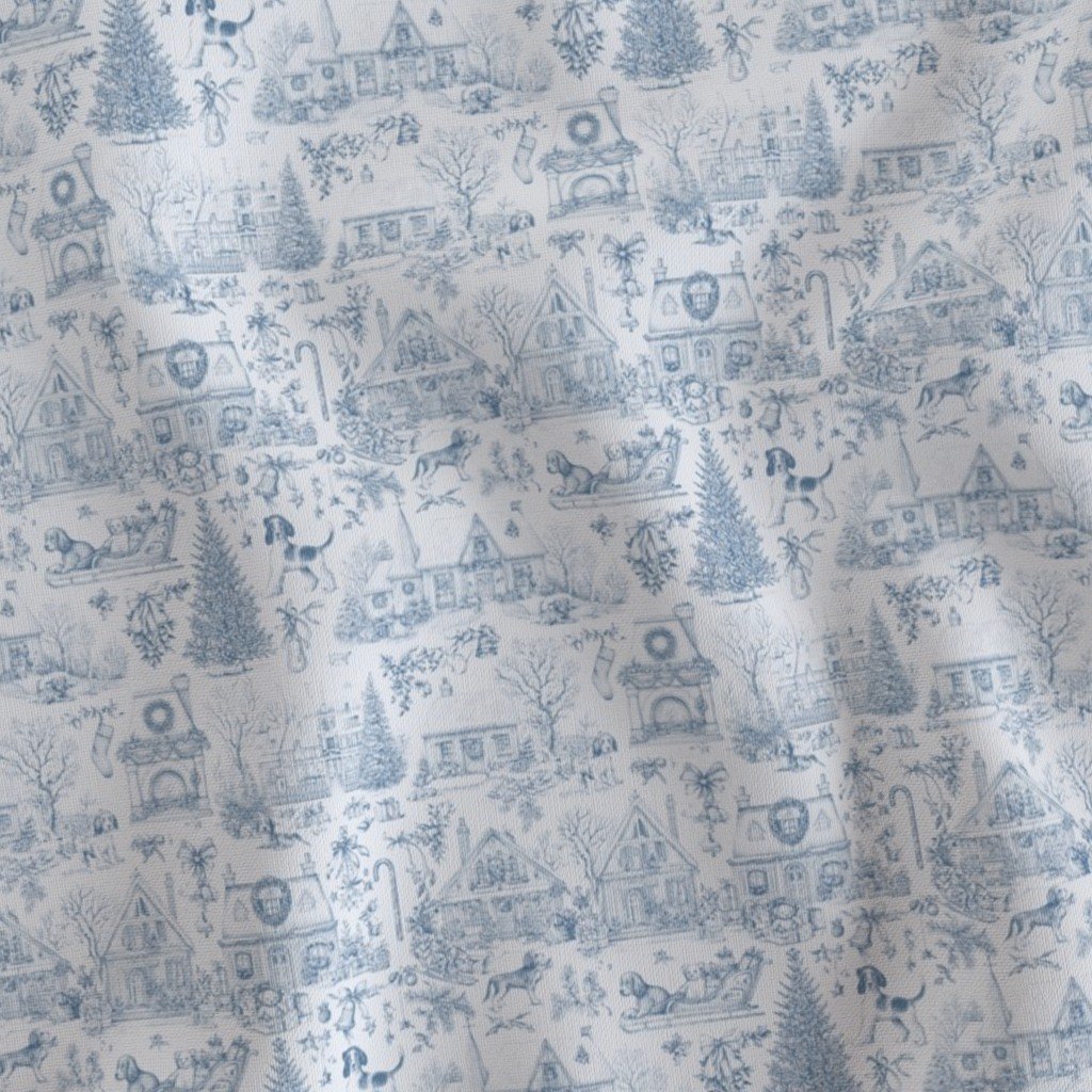 Christmas Dogs Toile Blue Fabric christmas toile fabric