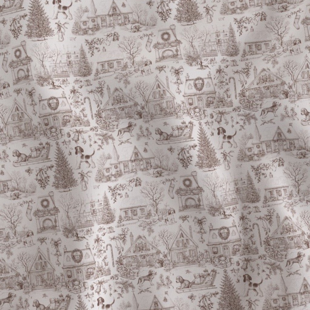 Christmas Dogs Toile Chocolate Brown Fabric christmas dogs fabric