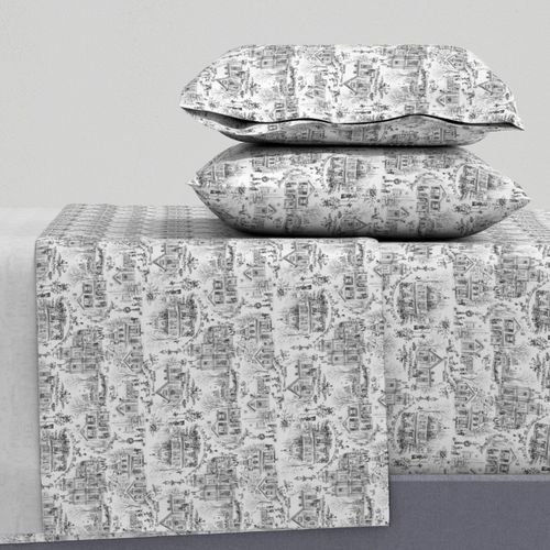Victorian Christmas Village Toile Black and White Home Decor Collection Interior Collection snowy village sheet set design