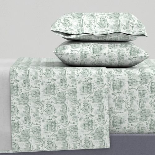 Victorian Christmas Village Toile Forest Green Home Styling Collection Home Decor Collection snowy village sheet set design