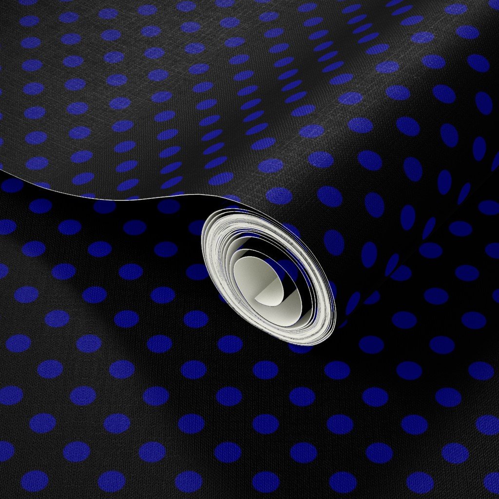 Navy Spots on Black 1 Inch Spacing Wallpaper spot print wallpaper