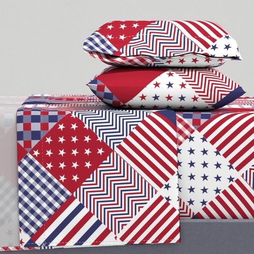 USA Americana Patchwork Red White & Blue Quilt Patterns Decor Collection Interior Collection stars and stripes sheet set design