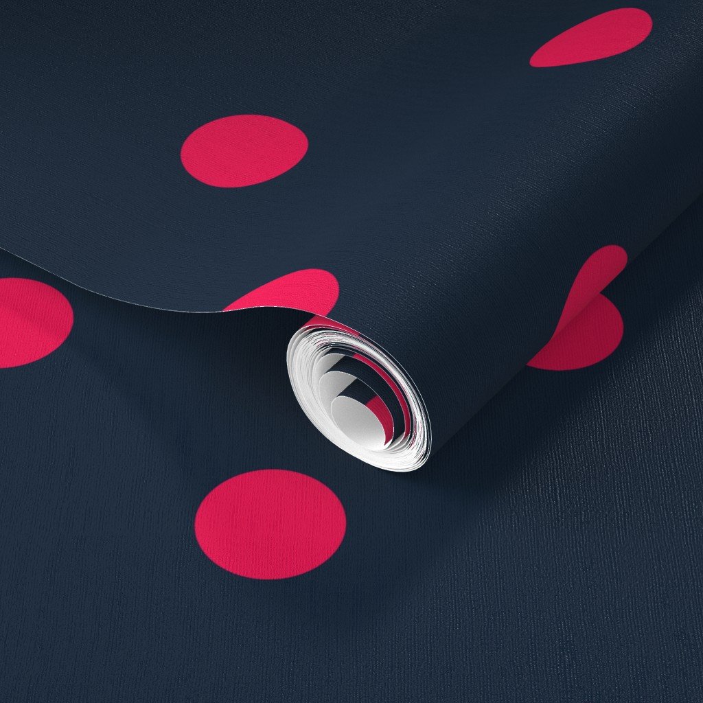 Navy and Neon Hot Pink Jumbo Dots Wallpaper navy neon pink spots wallpaper