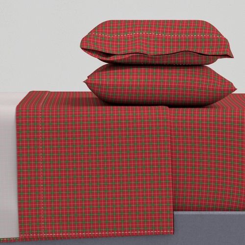 Christmas Berry Red and Green Tartan with Beige and White Lines Home Styling Collection Decor Collection green plaid sheet set design