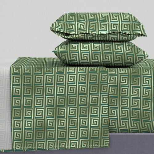 Teal and Faux Gold Foil Vintage Art Deco Greek Key Pattern Interior Collection Interior Collection art deco sheet set design
