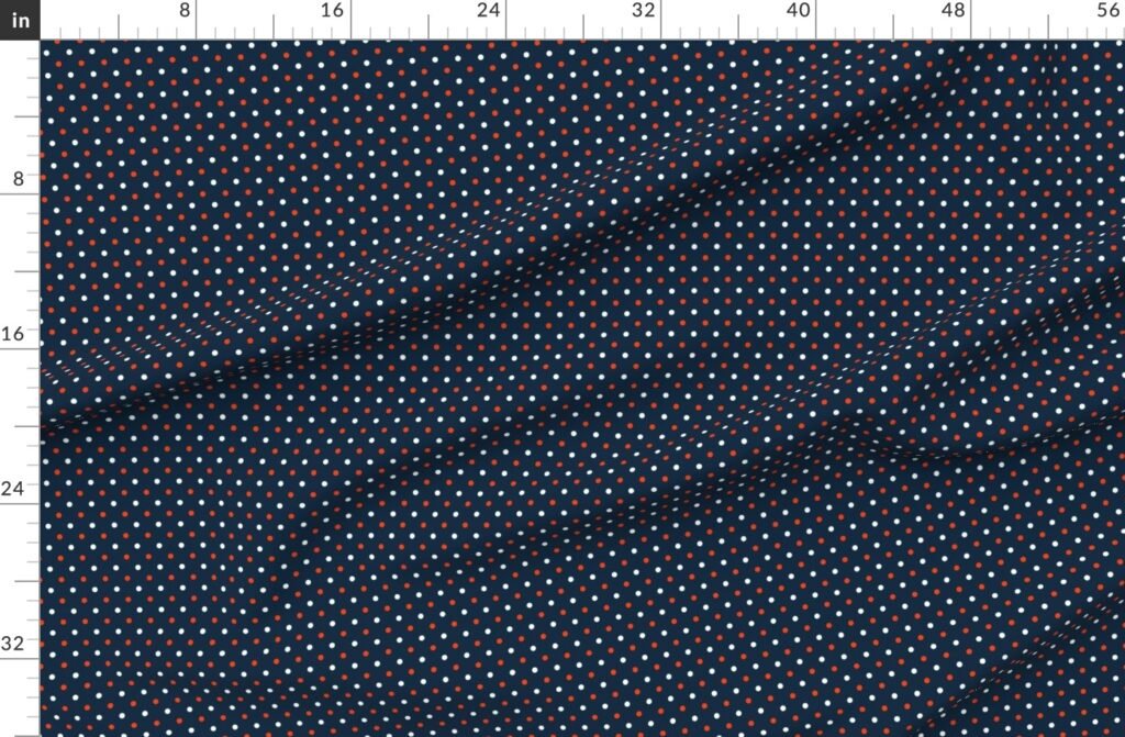 White and Orange Polka Dots on Navy Fabric design